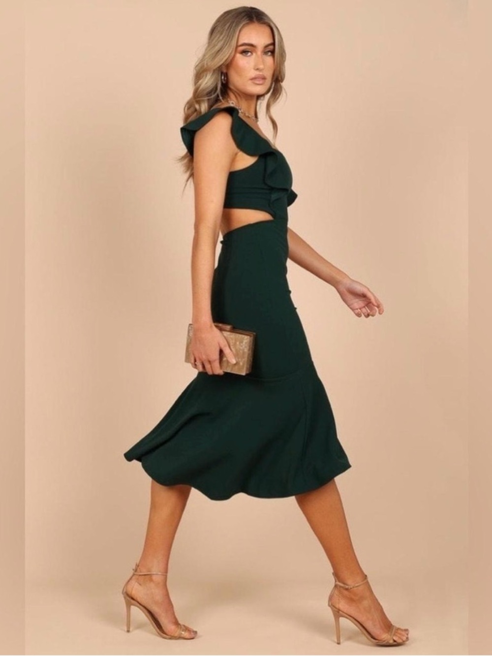 Petal & Pup Dark Green Ruffle High-Low Midi Dress - Picture 2 of 10